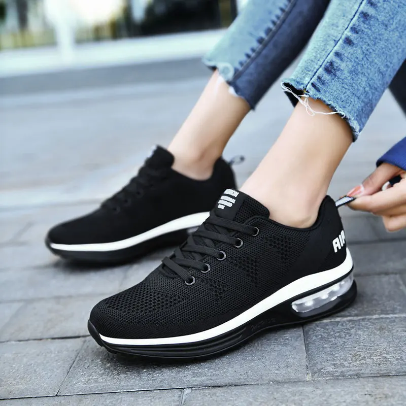 New Women's Shoes Fashion Sneakers Stretch Fabric Air Cushion Casual Platform Shoes Thick Bottom Travel Ladies Sports Shoes