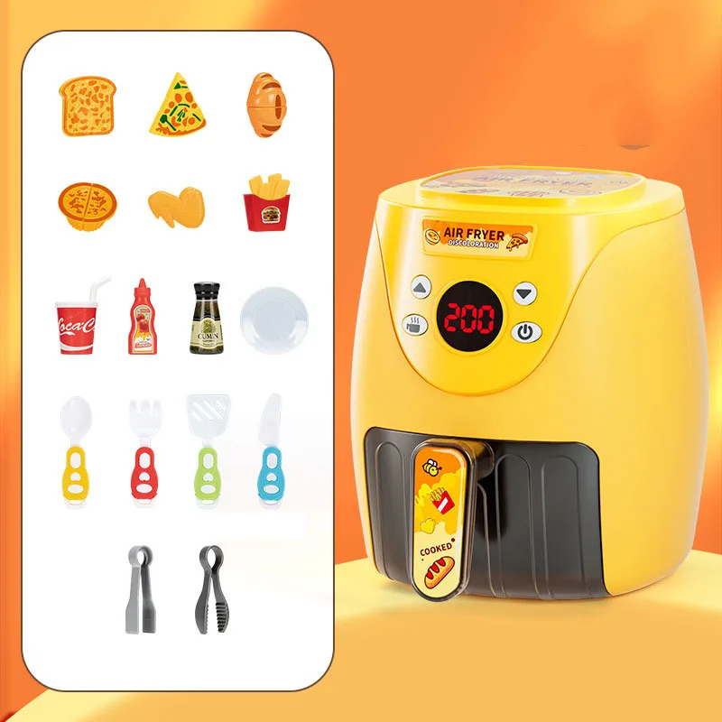 Air Fryer Toys Simulated Kitchen Utensils Color Changing Food Children's Gifts Timers Kitchenware Barbecue Pretend Play Fried