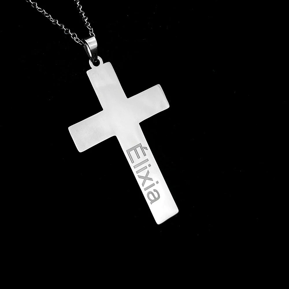 

Hot Custom Cross Pendant Necklace Engraved Name Letter Stainless Steel Necklace Jewelry Personalized Hip Hop Punk Holiday Gift