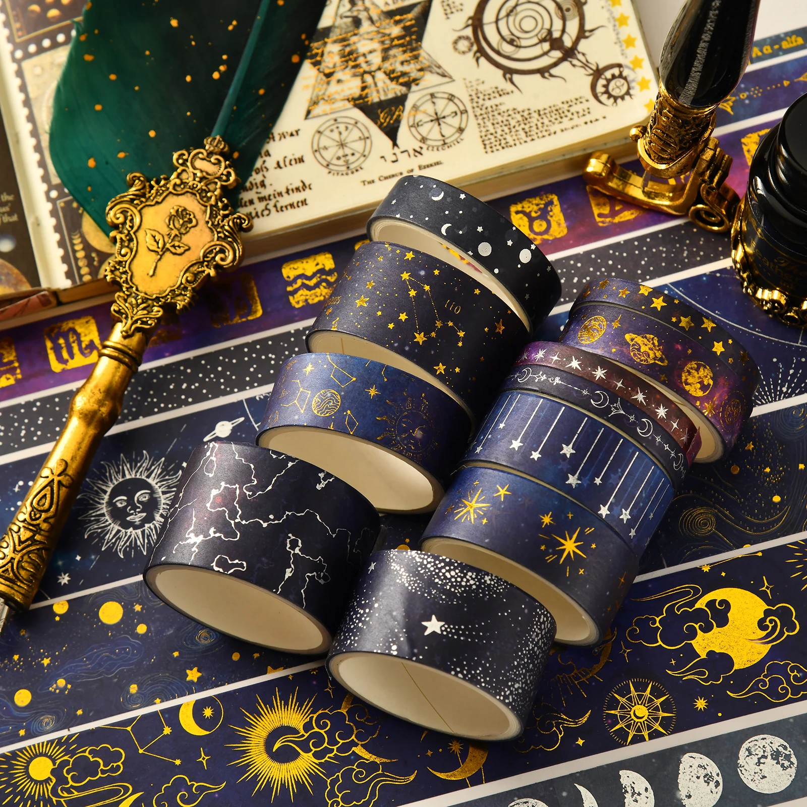 20 Rolls Vast Universe Washi Tape Set Galaxy Star Moon Gold Silver Stamping Adhesive Masking Tapes Decoration Stickers A7603 4