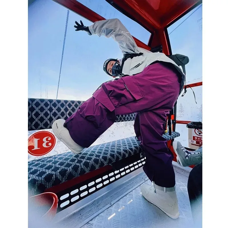 Warm Violet Ski Pants Women and Men Thickened Skiing Trousers Waterproof American Heavy Industry Snowboarding Pants