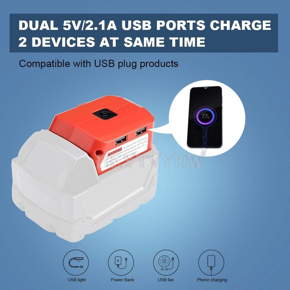 Battery Adapter Compatible with Milwaukee 18V Battery USB Charger Adapter with D
