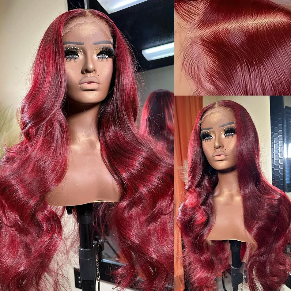 

99j Burgundy 13x6 Hd Lace Frontal Wig Human Hair Pre Plucked For Women 13x4 Red Colored Lace Front Wig Body Wave Lace Front Wig