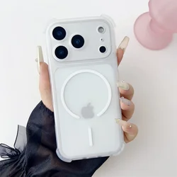 Magsafe Clear Matte Shockproof Armor Phone Case with Lens Protective Soft TPU Cover - iPhone 15 (White)