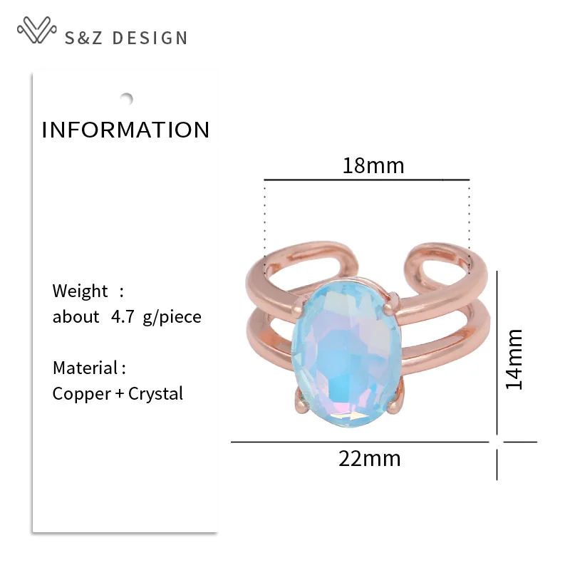 S&Z DESIGN New Fashion Adjustable Egg Shape Oval Crystal Rings For Women Wedding Elegant 585 Rose Gold Color Jewelry Fine Gift