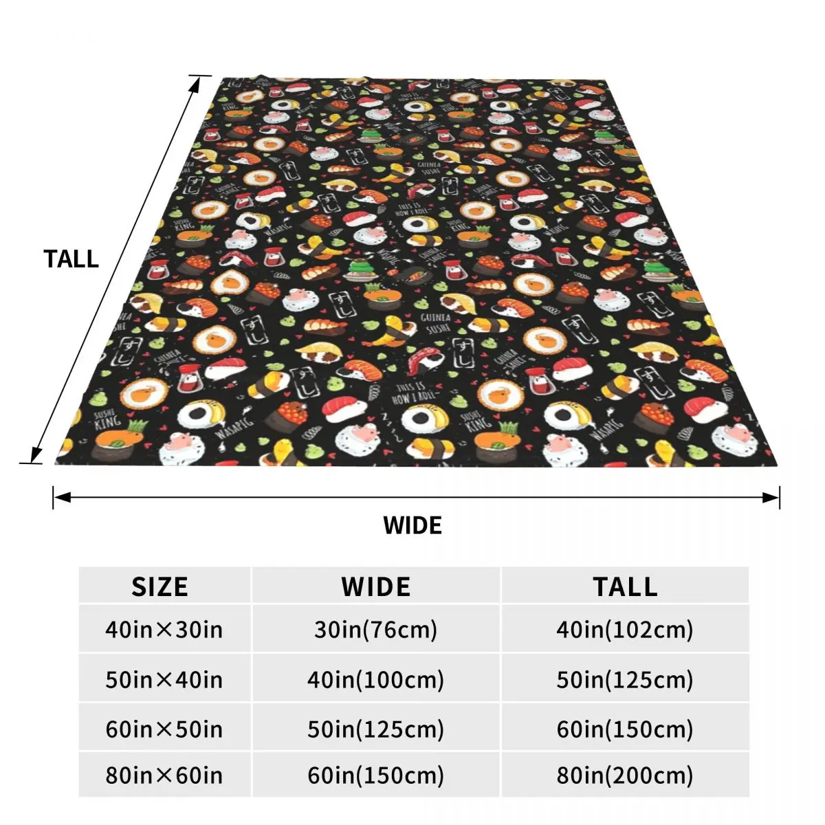Japanese Guinea Pig Sushi - Black Background Blanket Fleece Super Soft Throw Blankets Sofa Throw Blanket Throws Bedspread Quilt 3
