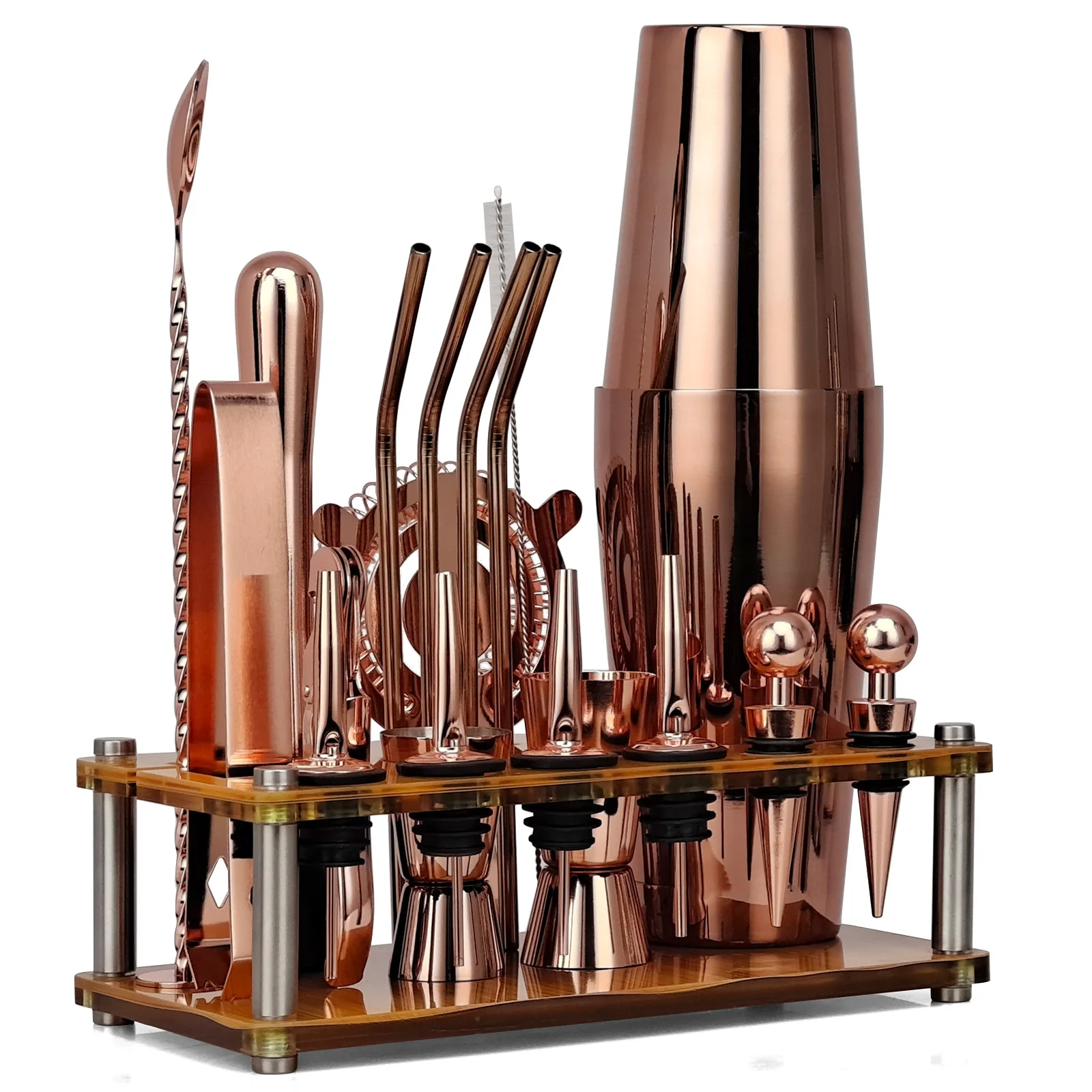 20piece Cocktail Boston Shaker Set Drinks Bartender Kit Cocktail Mixer Set Wish Acrylic Stand Household Utensils Home Bar Tool