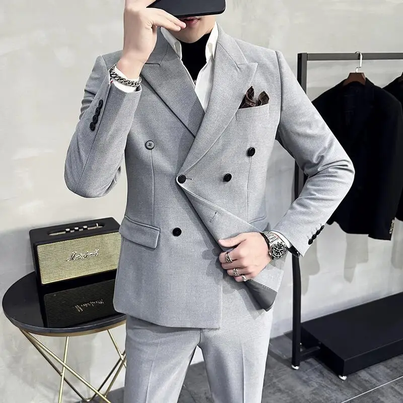 

2024 New Men's Suit Double Breasted Design Slim Fit Groom Wedding Stage Tailcoat Formal Business 2 Pieces Male Suit Blazer Pants