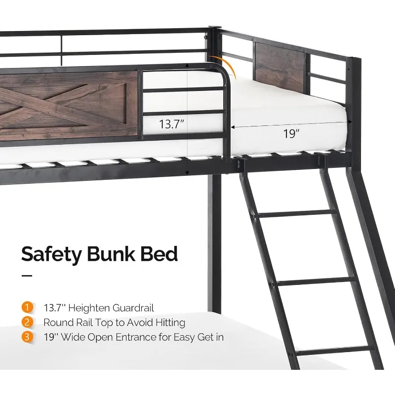 Double Bed, Full Size, 2 Storage Drawers/flat Steps/inclined Ladders, Heavy Duty Metal Plate Support, No Box Spring Required 4