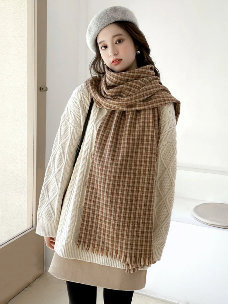 

Imitation Cashmere Women Scarf Winter Preppy Style Lady Retro Plaid Warm Scarve Pashmina Mujer Female Foulard Bufanda Wrap Shawl