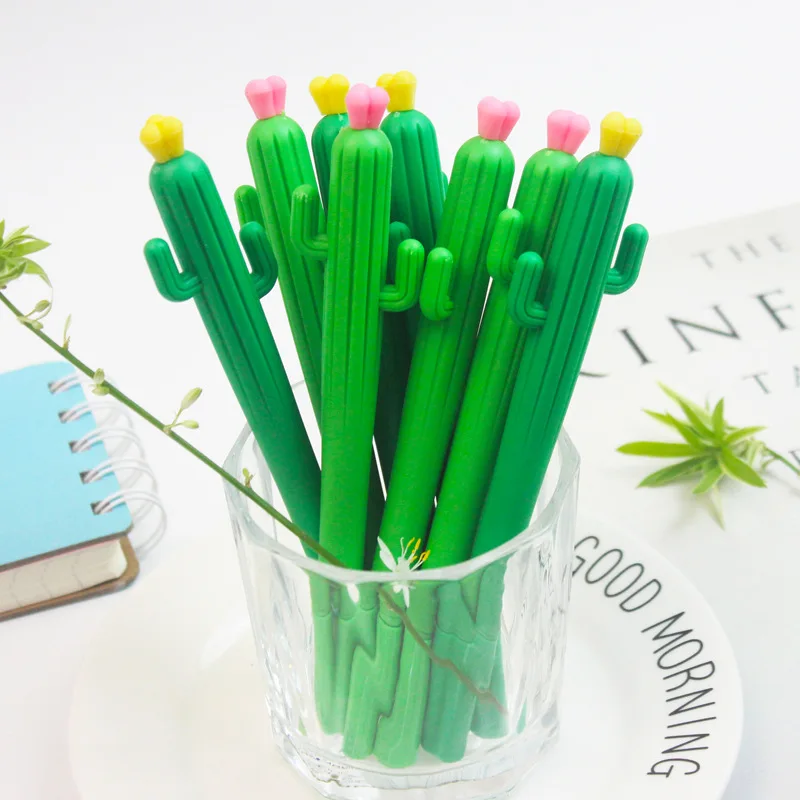 

1/2PC Cute Cartoon Cactus Soft Gel Pen 0.5MM Black Ink Stress Relief Ball Pen boligrafo gel Creative Stationery For Kids Student
