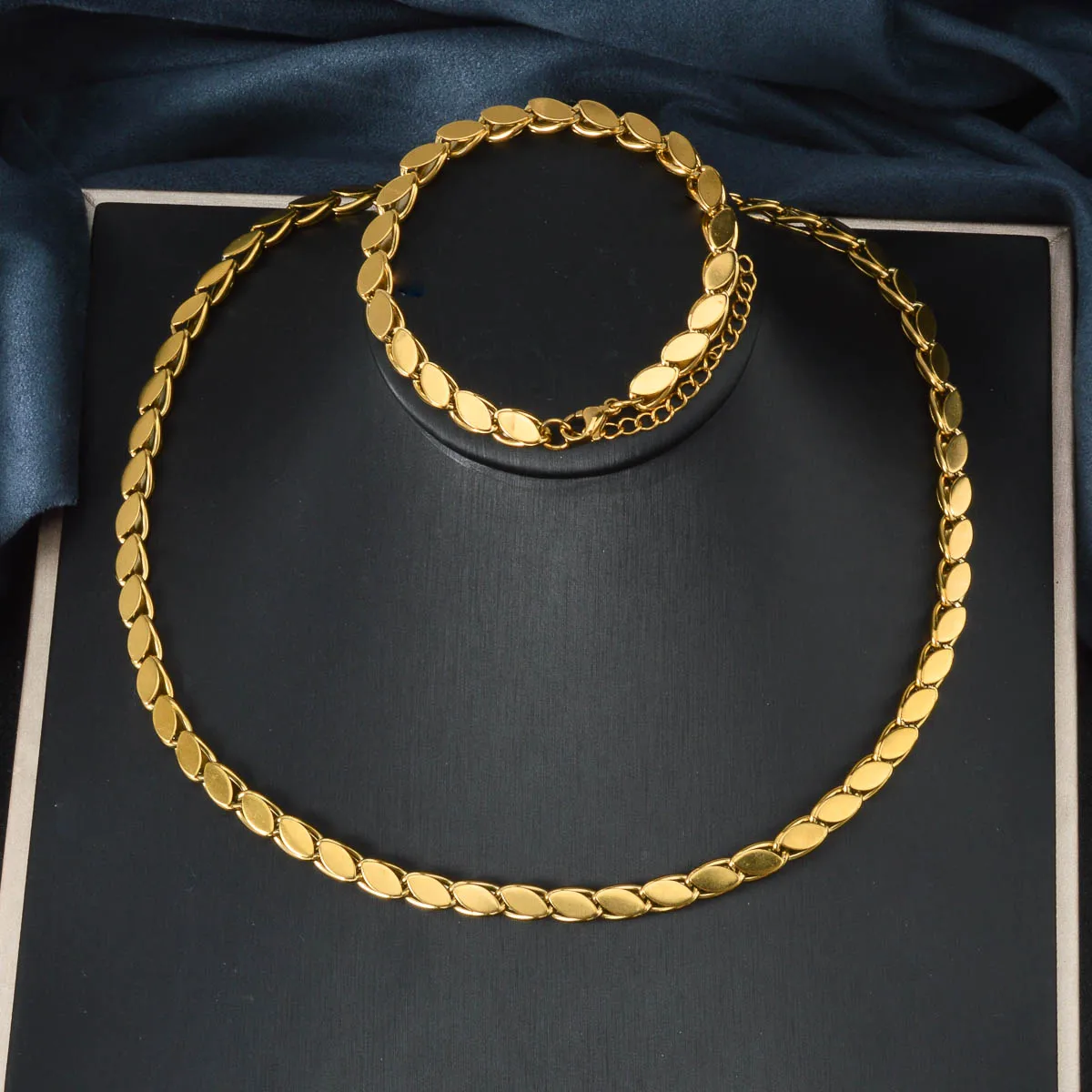 Stainless Steel Gold Plated Necklace Bracelet Set Street Urban Hip Hop ...