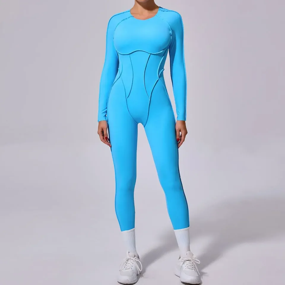 Seamless Yoga Jumpsuits Sports Fitness Hip-lifting One-piece Backless Long-sleeved Workout Gym Leggings Tracksuits for Women