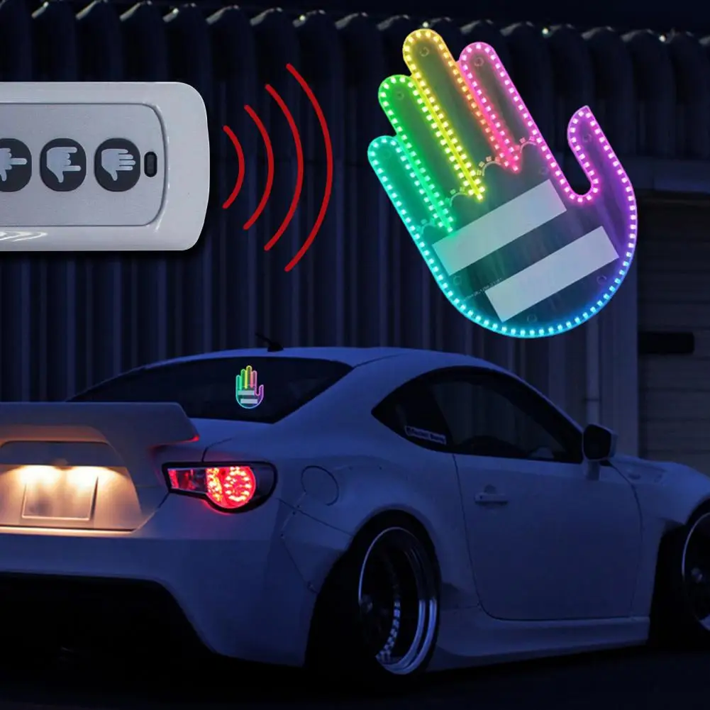 Car Hand Gesture Light Colorful Light LED Back Window Sign with Remote Control Auto Gesture Finger Light Car Accessories