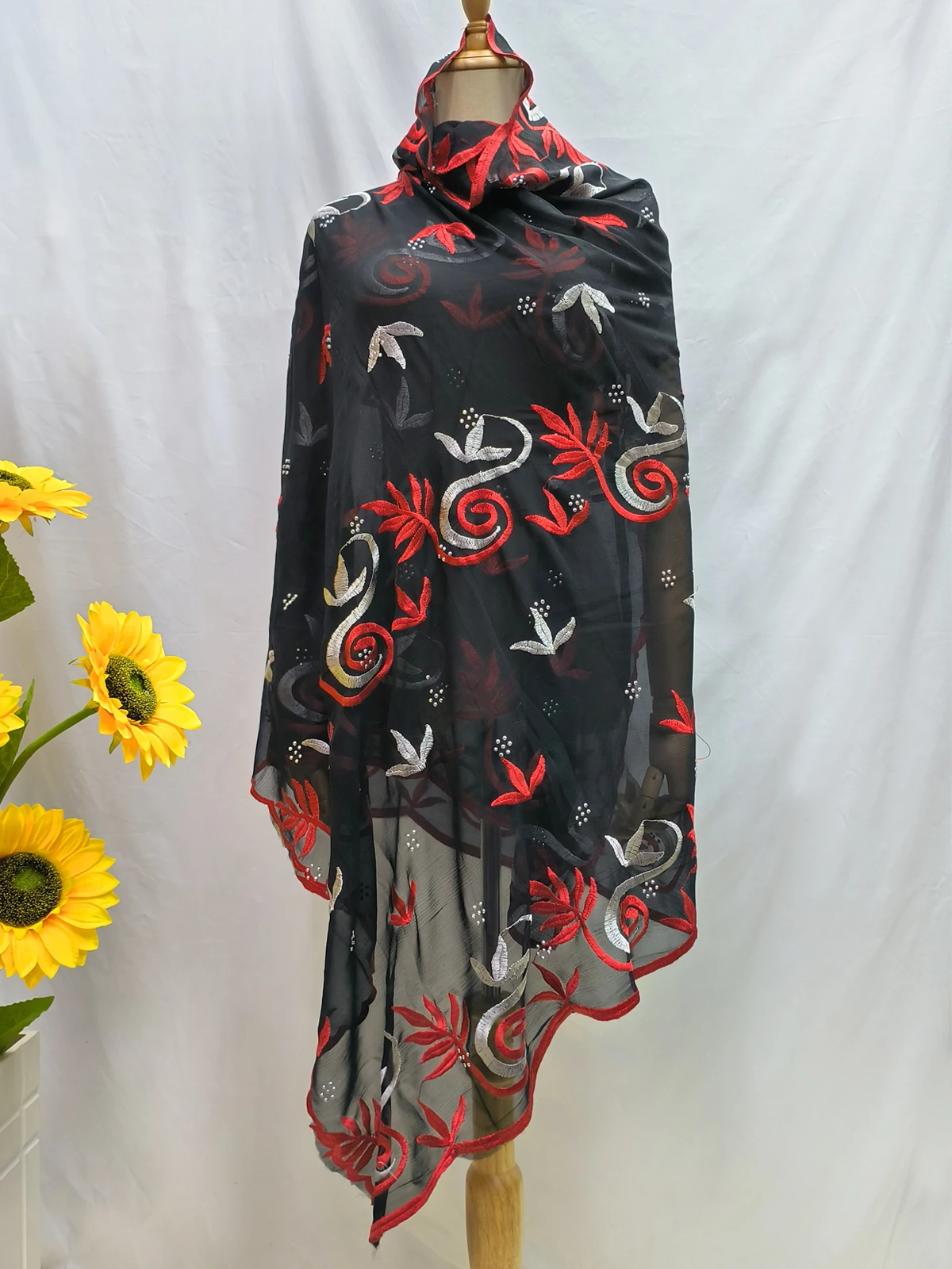 African Scarf For Women Shawl Chiffon Hallow Out Embroider Hijabs Muslim Fashion Headscarf Turkey India Shawl Arabic 205x105cm