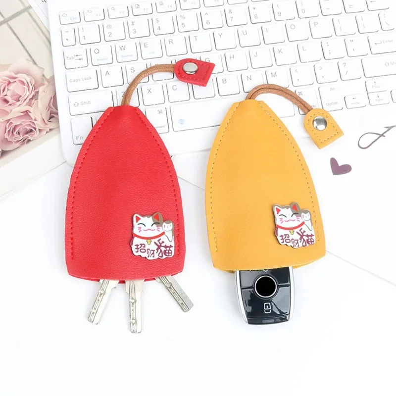 Cute PU Leather Pull Type Key Bag Unisex Keychain Pouch Mini Universal Car Key Holder Case Cartoon Soft Key Wallets Housekeepers