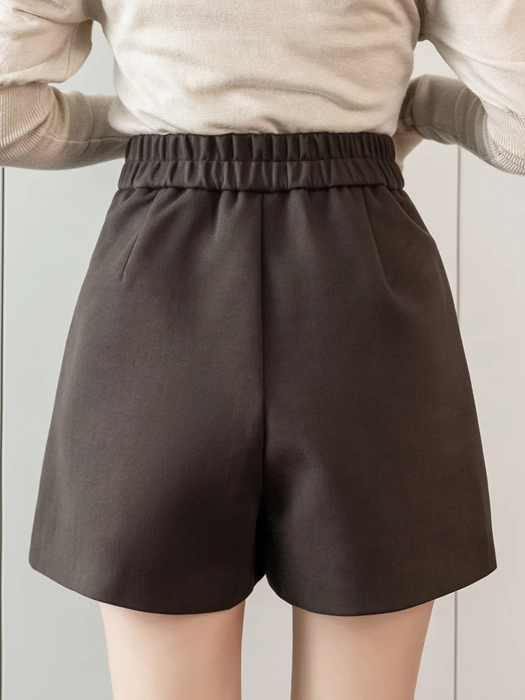 QOERLIN Winter Woolen Boot Pants Women 2024 Autumn New All-Match High Waist Wide Leg Casual Shorts Fashion A-Line Button Shorts