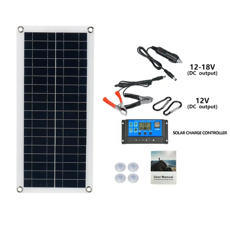 1000W Solar Panel 12V Solar Cell 10A-100A Controller Solar Plate Kit For Phone RV Car Caravan Home Camping Outdoor Battery