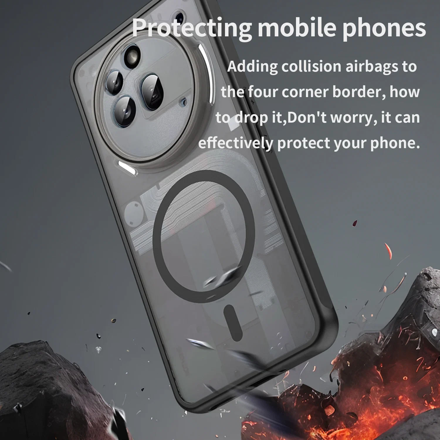 Matte Transparent Anti-Shock Magnetic Case with Magsafe Wireless Charging Capability