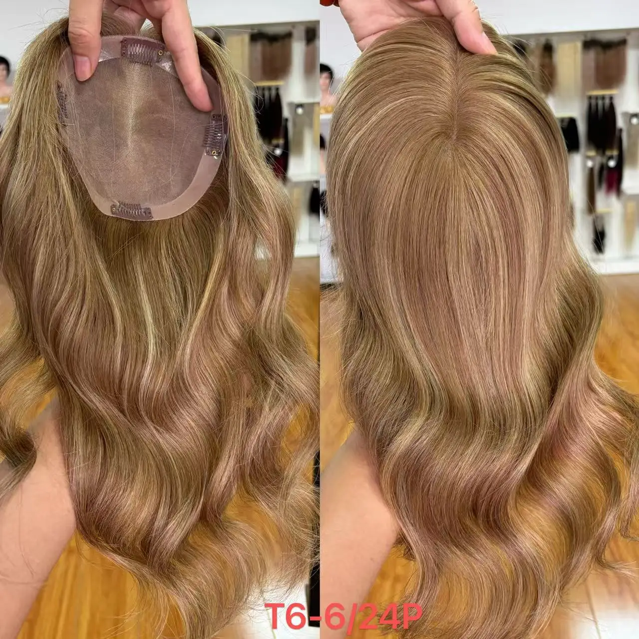 Topper per capelli MONO in pizzo 6x6 pollici, in capelli europei vergini, per donna, invisibili, con parte libera, extension per capelli - immagine 4