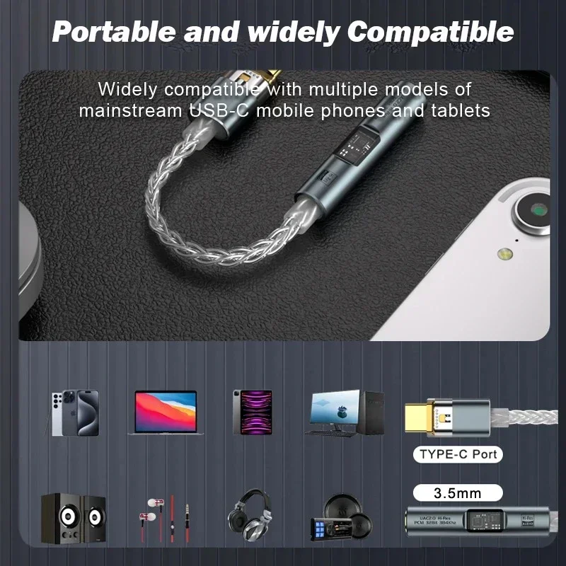Type C to 3.5mm Adapter HiFi Type C to 3.5mm Jack Audio Adapter Dual DAC Chip USB C 3.5 mm Headphone Aux Audio Converter AMP Decoder Cable 32Bit 384Khz