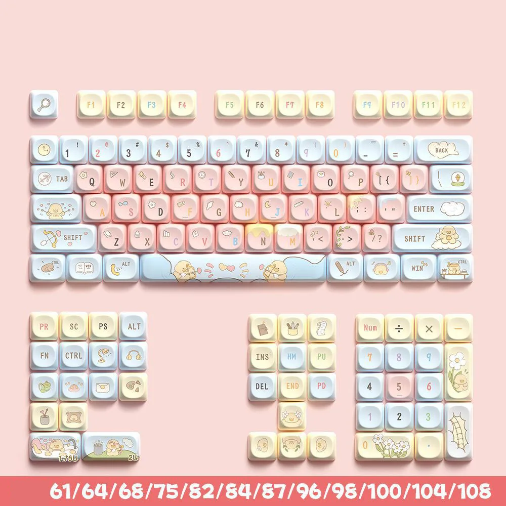 Cinnamoroll Pbt Keycap para Gaming Teclado Mecânico Kuromi Keycap Sublimação de Cinco Lados ma Switch Gamer 120 Chaves - Imagem 5