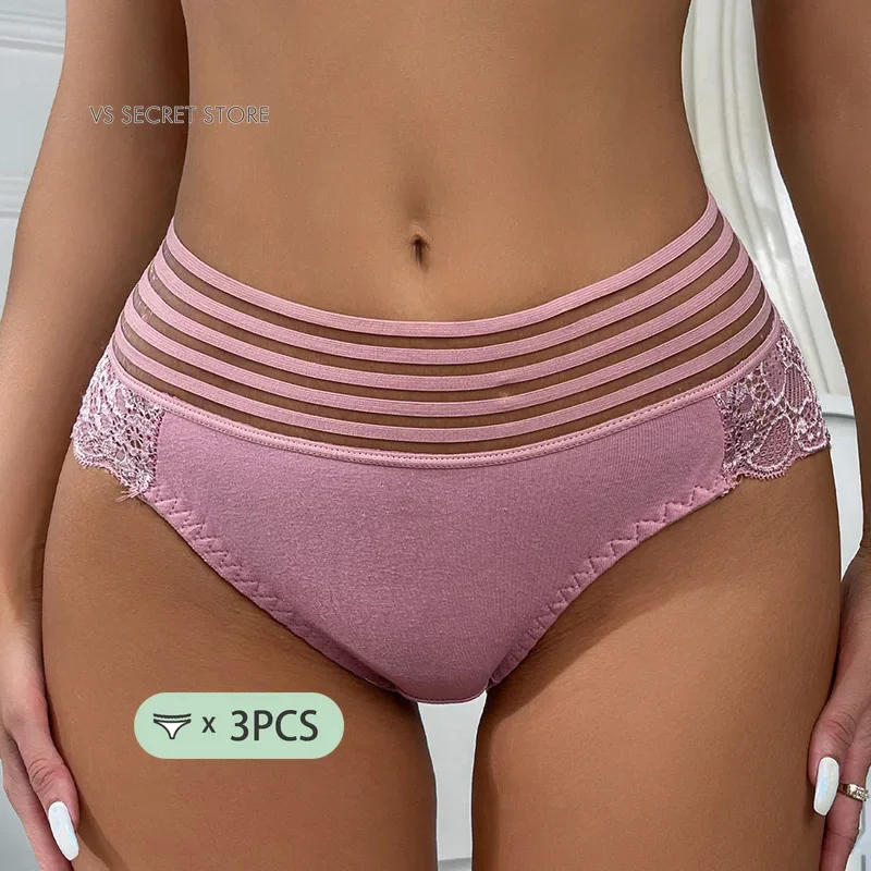 

3Pcs Floral Lace Panties Plus Size Women's Underwear Transparent Sexy Lingerie Seamless Pantys Low-waist Female Briefs Intimates