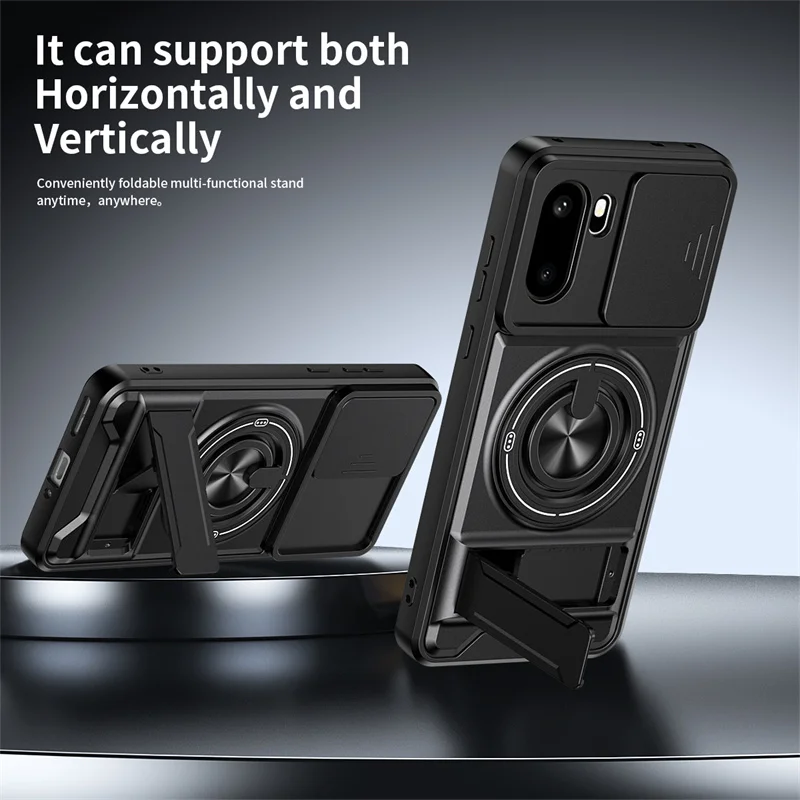 Enhanced Armor Case with Slide Camera Lens Cover and Magnetic Ring Bracket