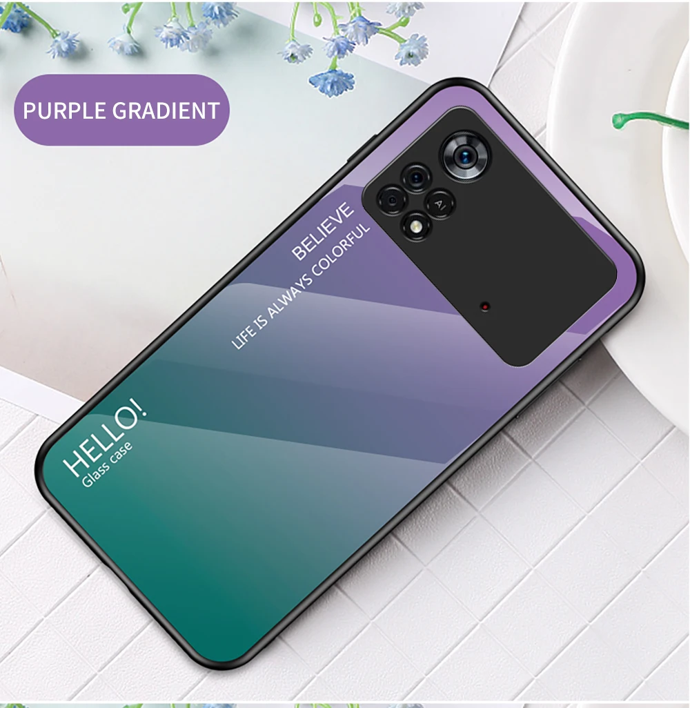 Роскошный чехол для POCO M4 Pro, закаленное стекло, градиентная задняя ...