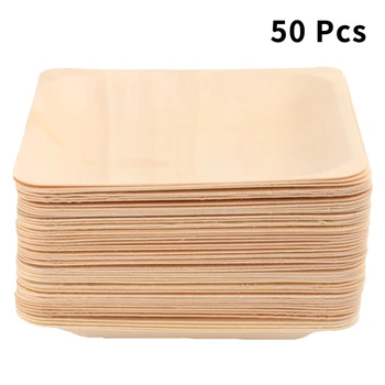 50 PCS Natural Alternative Plates Square Wooden Plate Compostable Plates Square Palm Leaf Plates Wedding Birthday Party Plates 1