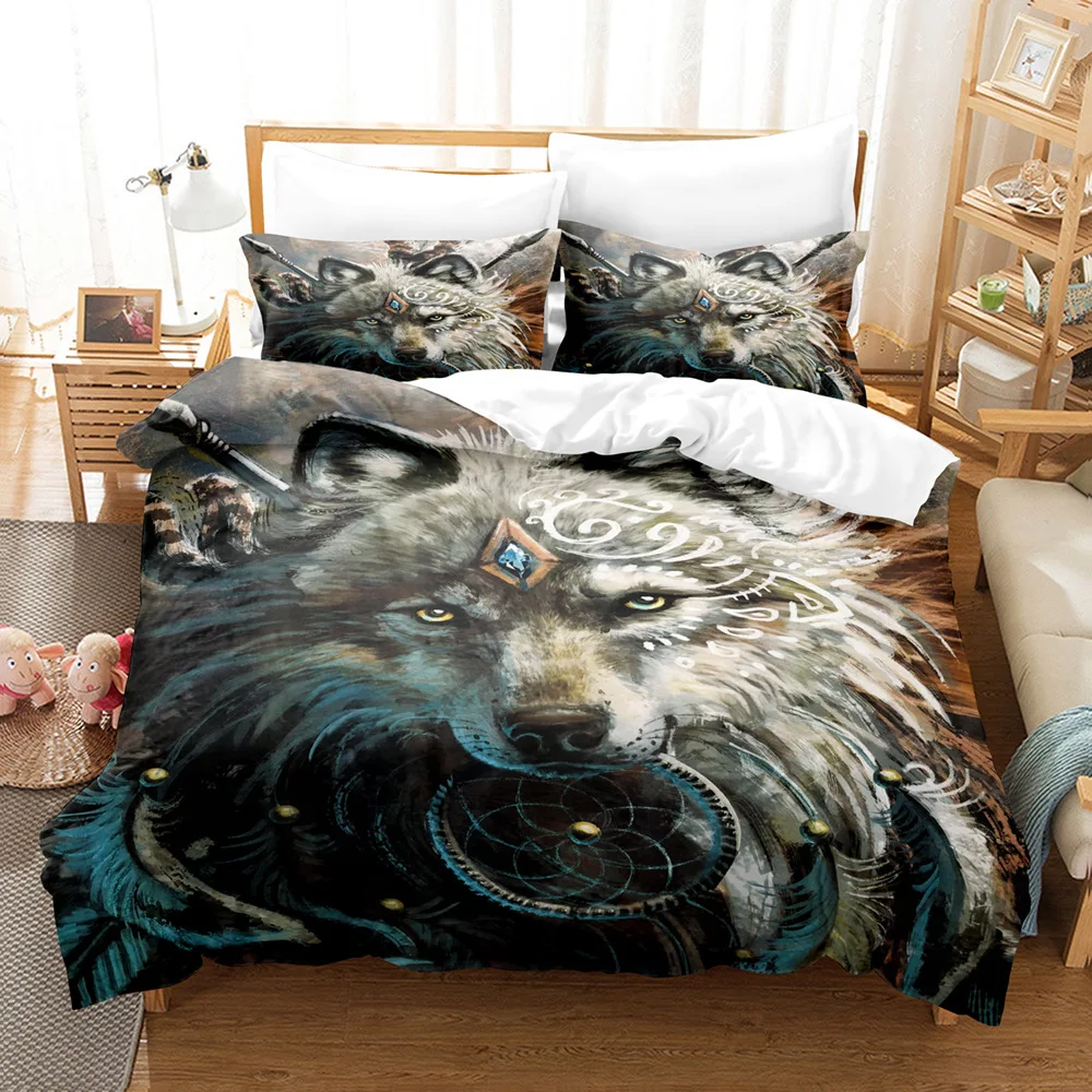 Parure De Lit 2 Personnes Duvet Cover Set Bedding 3D Print Indian Wolf  Bohemian Animals Bed