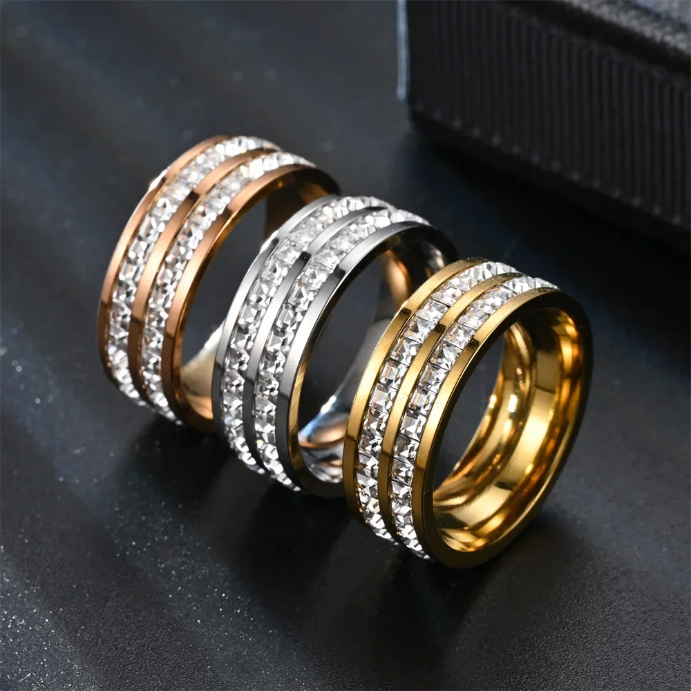 4mm/8mm Stainless Steel Lover Couples's Men Women CZ Cubic Zircon Rings Rose Gold Color Fashion Jewelry Size 4 5 6 7 8 9 10 11 finger rings fashion rings zircon rings fashion ring couple rings crystal rings stainless steel rings metal rings