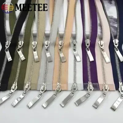 Meetee 1Pc 80/100/120cm 자동 잠금 금속 지퍼 더블 슬라이더 풀러 지퍼 자켓 코트 수리 DIY 의류 봉제 액세서리