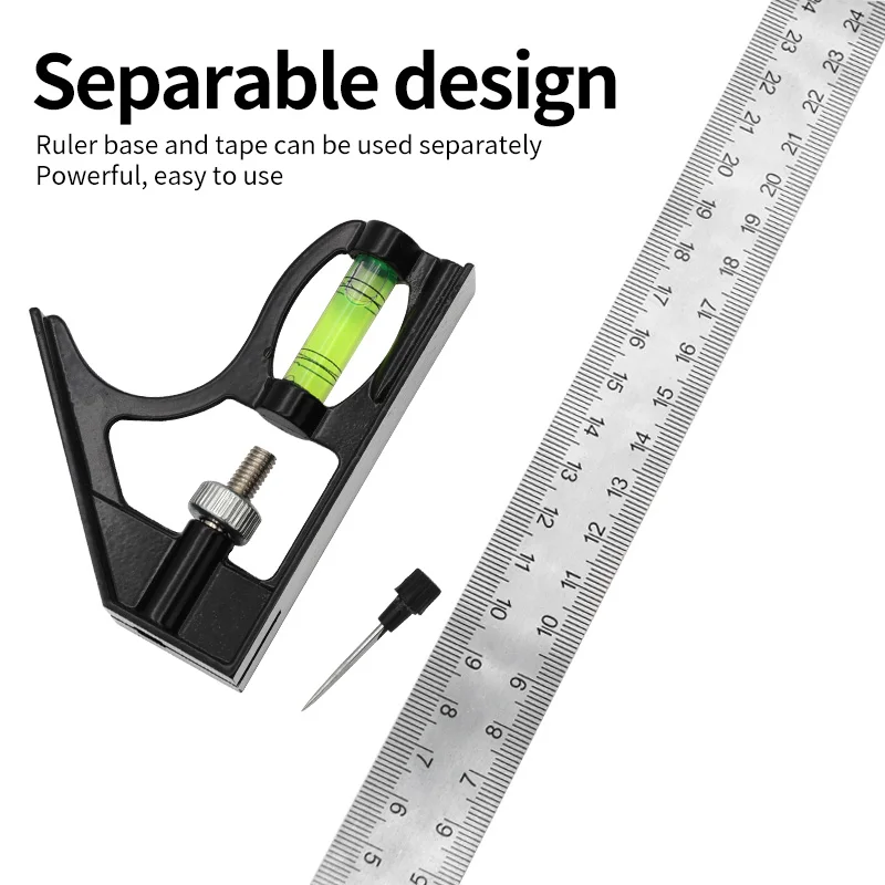 Angle Square Measuring Tools Set Precise Stainless Steel Aluminium Durable Adjustable Combination Spirit Level 12" 300mm