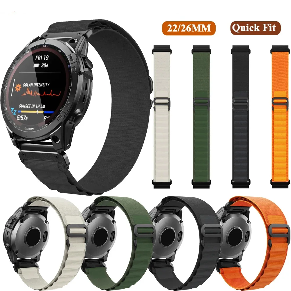 

QuickFit Hook Loop Nylon 22 26mm Watchband Strap For Garmin Fenix 7X 7 Pro 6X 6Pro Solar 5 5X Plus EPIX Gen 2 Bracelet Wristband