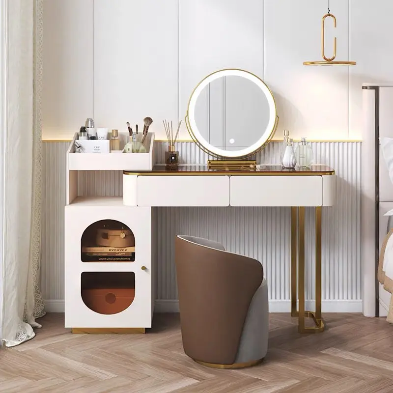 

Table Bedroom Storage MakeupModern Simple Senior 2022 New Glass Light Luxury Sense Makeup Dressing Table With Mirror Box