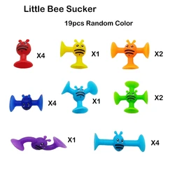 Interactive Bees Suction Cup Toy Set - Soft Building Blocks with Pop Suckers and Dart Game (Little Bees 19pcs)