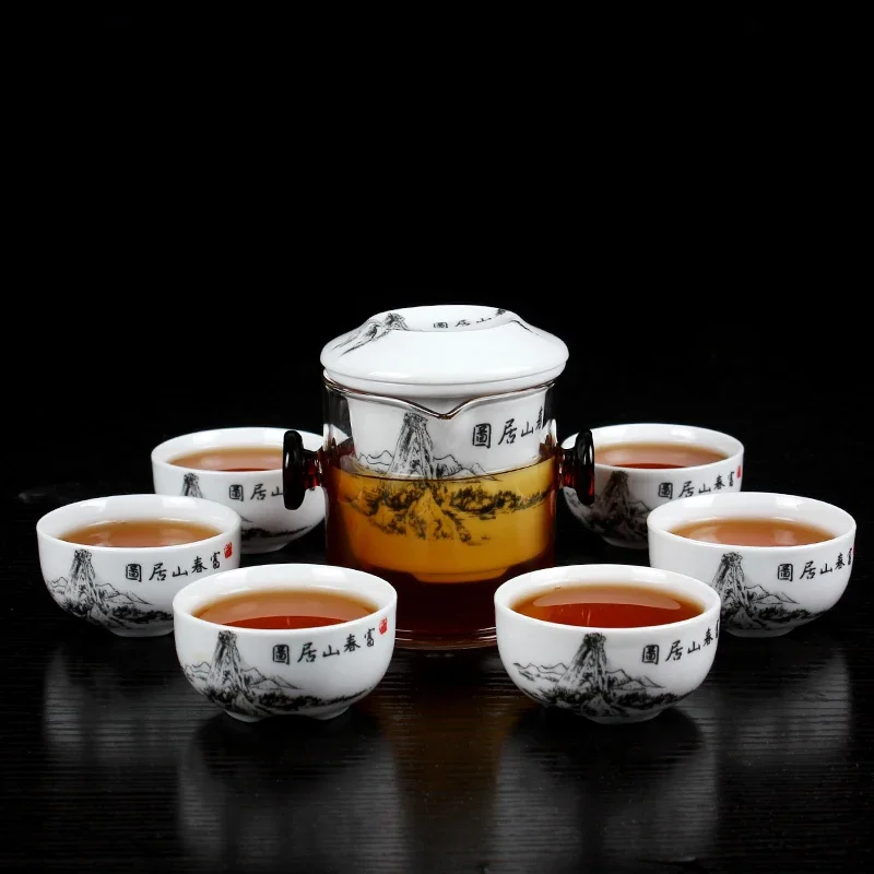 Glass Quik Cup Heat Resistance Borosilicate Porcelain Tea Sets with Filter Coffee Black Tea Pot Chinese Kung Fu Teaports Teacup