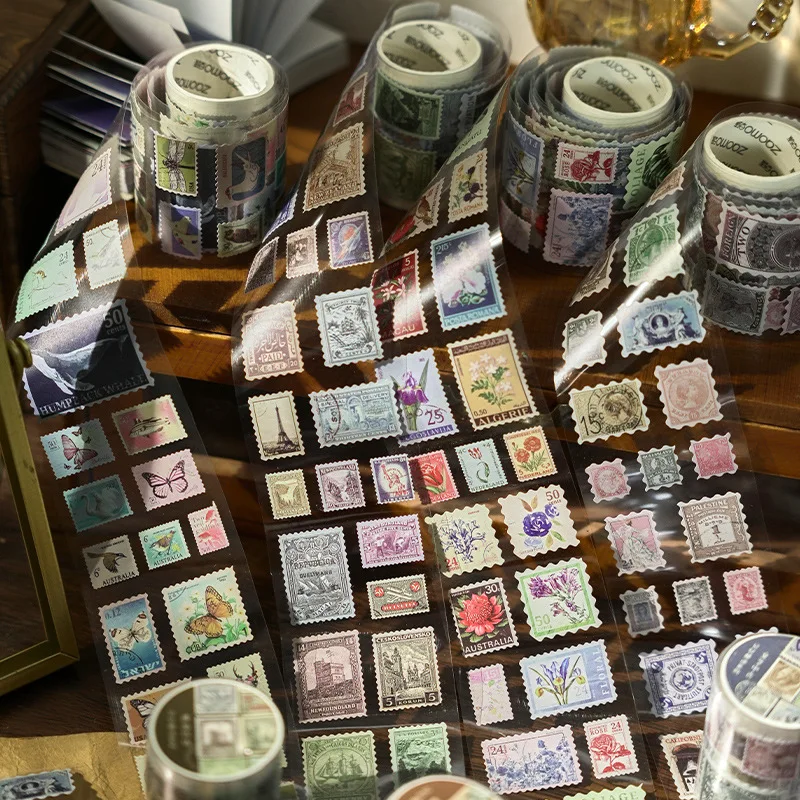 

55MM*2M Vintage PET Tape Retro Post Office Plant Stamp Tapes Scrapbooking Deco Sticker Masking Tapes Easy to Tear