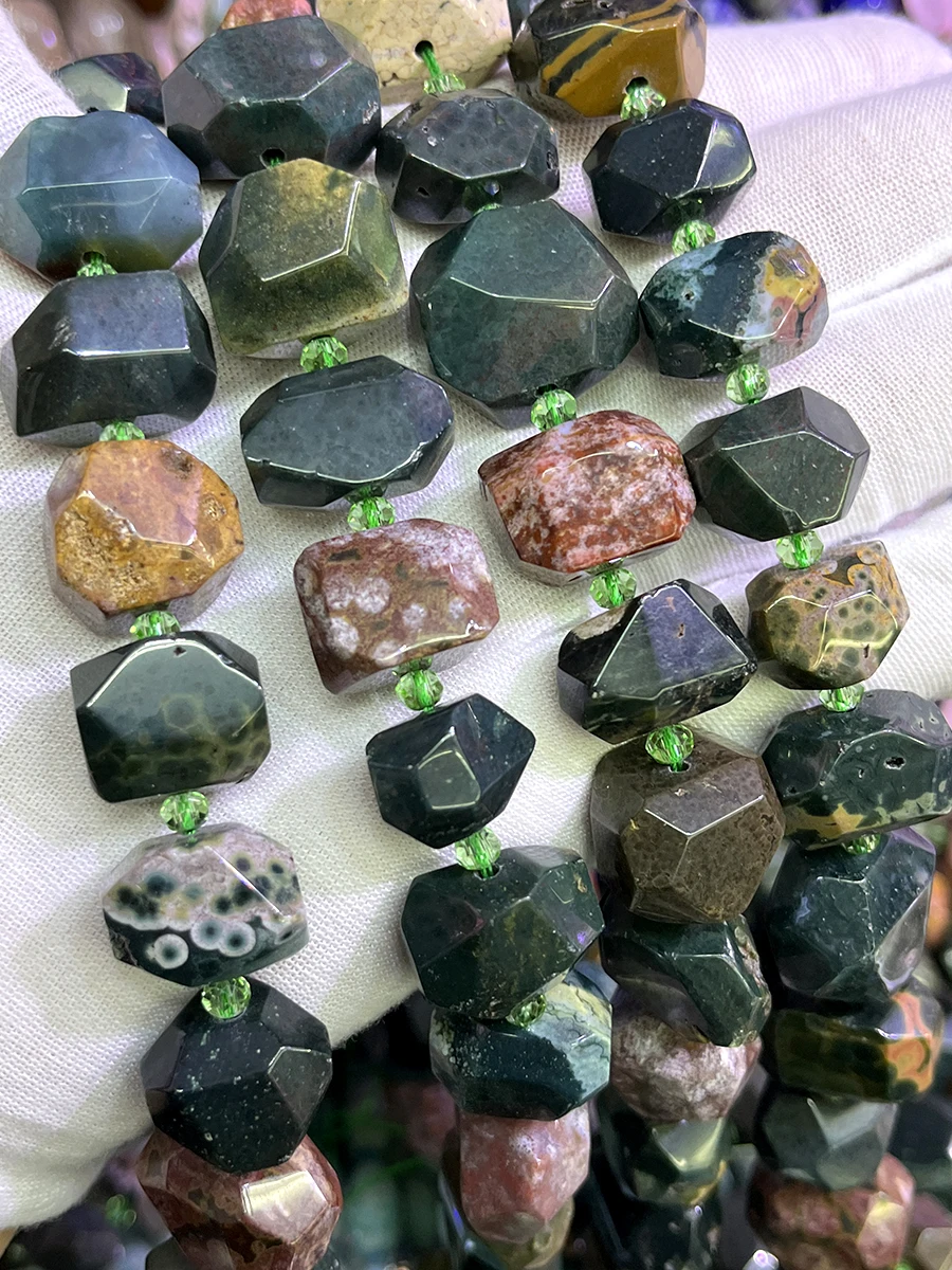 

Натуральный морской Агат, океан, камень ручной работы, неправильной формы, граненый, свободный, блестящий, ожерелье, браслет 15 дюймов