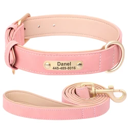 Customized PU Leather Dog Collar with Free Engraved Nameplate - M (131 - 1 Pink Set)