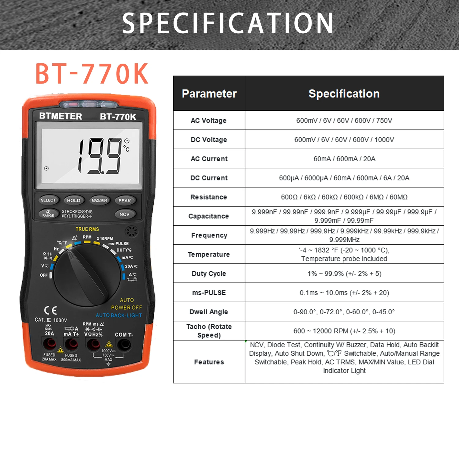 BTMETER True RMS Digital Multimeter,Precision Multimeter,Profession Insulation Tester Voltage Meter Diode Test NCV，770 Series 4
