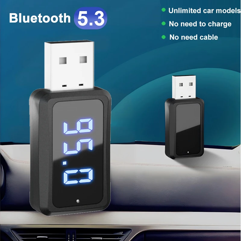 Wireless Bluetooth 5.3 Car FM Transmitter & Handsfree Kit with USB Charging