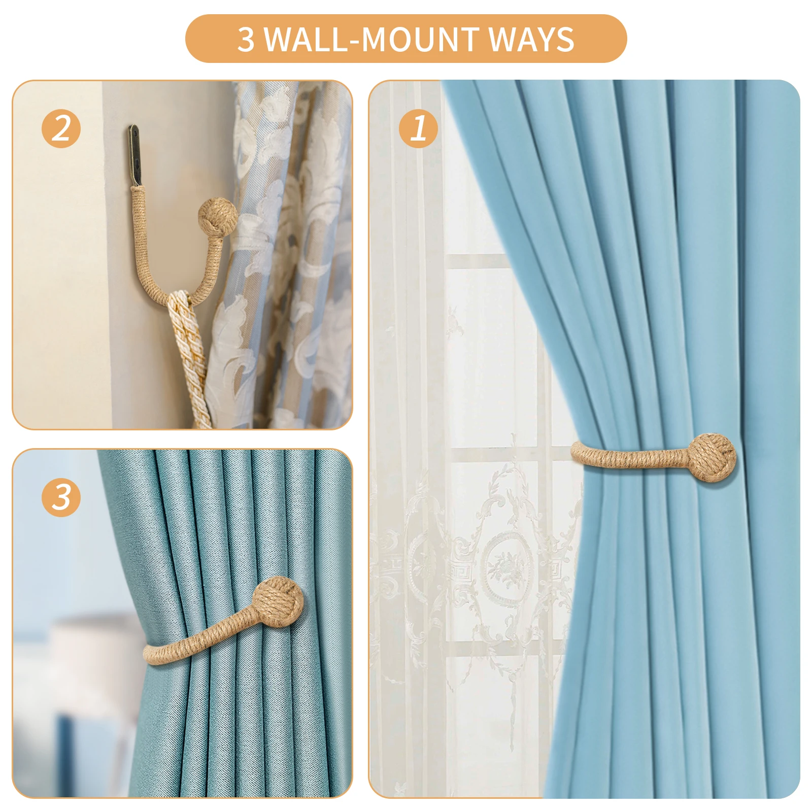 2PCS wall mounted zinc alloy curtain hook simple curtain binding rope bedroom living room decoration buckle curtain accessories curtain hooks curtain buckle