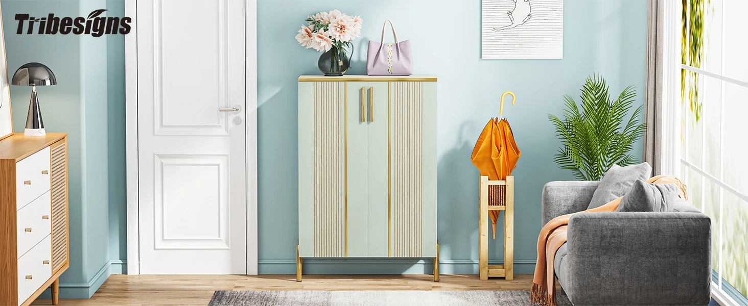 Tribesigns 6-Tier Shoe Cabinet with Doors, Wooden Shoe Storage Cabinet with Adjustable Shelves for Entryway, Hallway, Bedroom