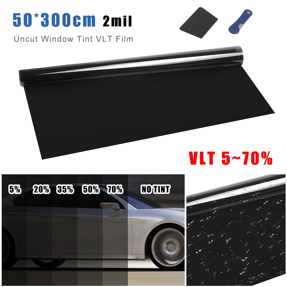 50*300CM 블랙 자동차 윈도우 필름 5%/20%/35%/50%/70% VLT 윈도우 틴팅 유리 쉐이딩 스티커 여름 UV 프로텍터 자동차 액세서리