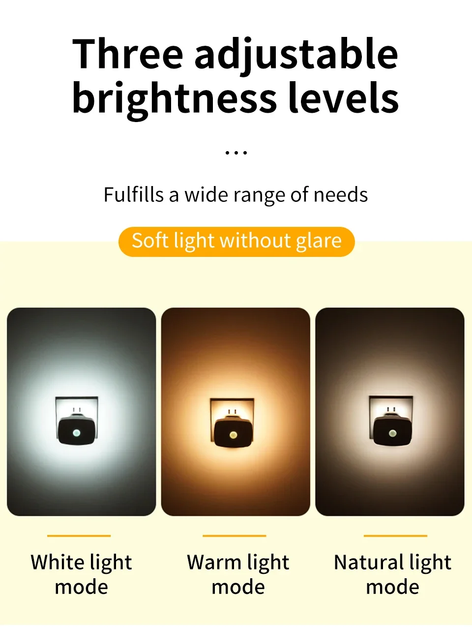 With EU Socket Motion Sensor Tri Color LED Night Light Ambient Wall Lamp for Bedroom Staircase Corridor Bathroom Entrance Hall