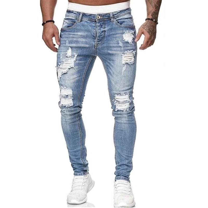 

5 kinds of style Ripped Jeans Men Skinny Slim Fit Blue Hip Hop Denim Trousers Casual Jeans for Men Jogging jean