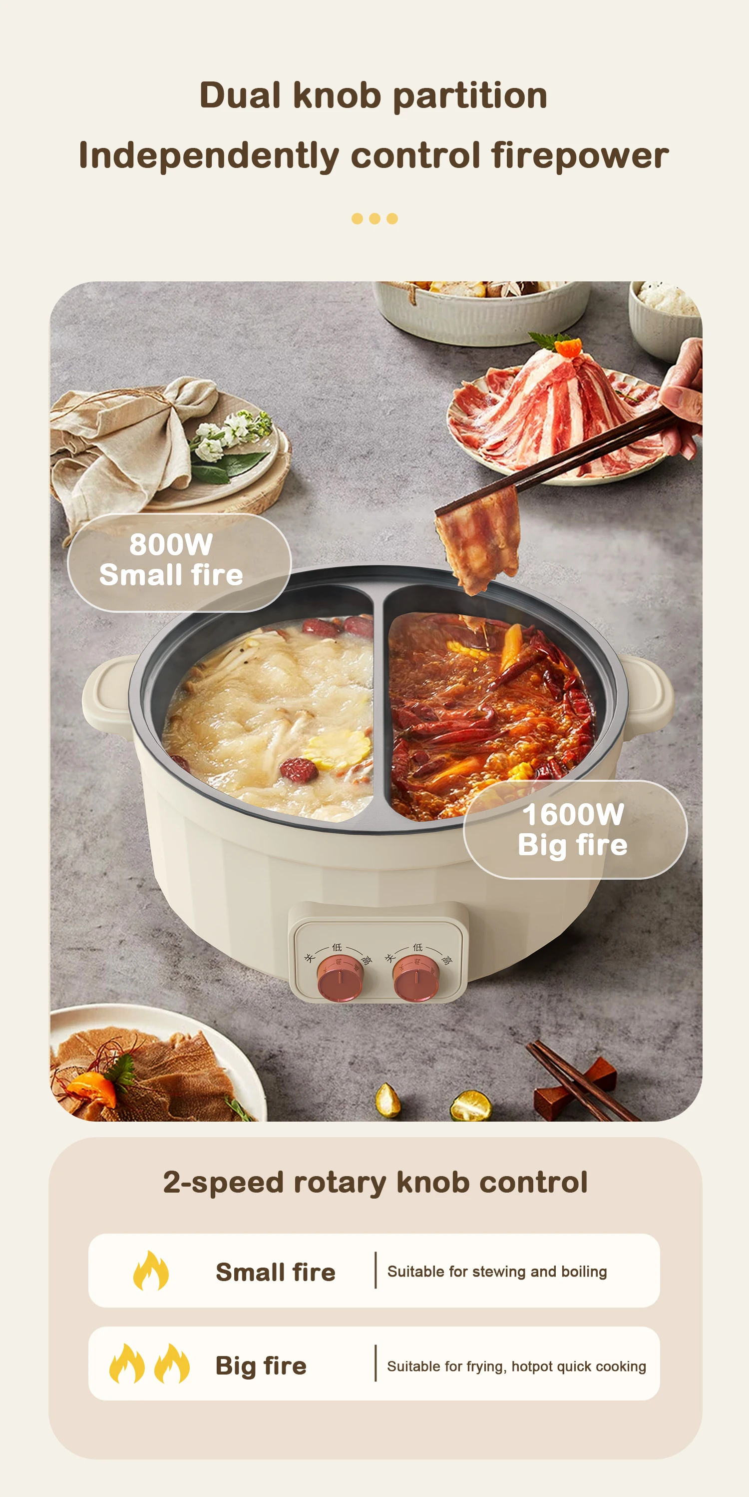 DMWD Electric Cooking Pot Multifunctional Electric Hot Pot Divided Shabu Non Stick Double-flavor Hotpot Cooker