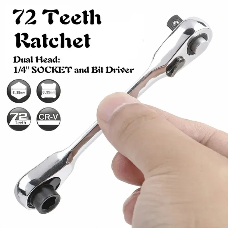 Mini 1/4'' Ratchets Wrench Double Headed Ended Quick Socket Ratchet Rod Screwdriver Bit Hex Torque Wrenches Handle Repair Tools 46 pieces set sleeve wrench quick xiaofei auto repair car repair ratchet screwdriver combination tool